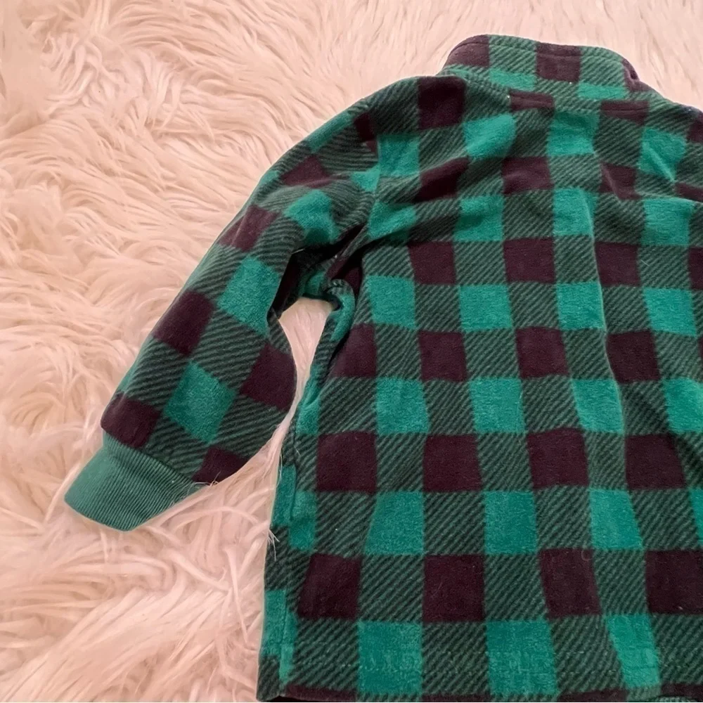Child of Mine Carter's Baby Quarter Zip Fleece Sweatshirt Green Plaid Penguin
